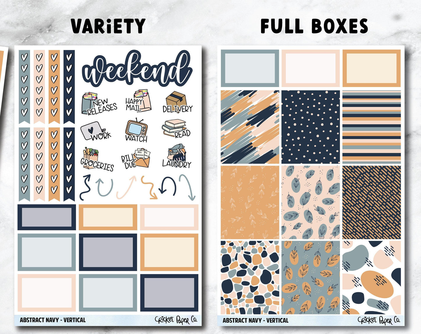 ABSTRACT NAVY Planner Stickers - Full Kit-Cricket Paper Co.