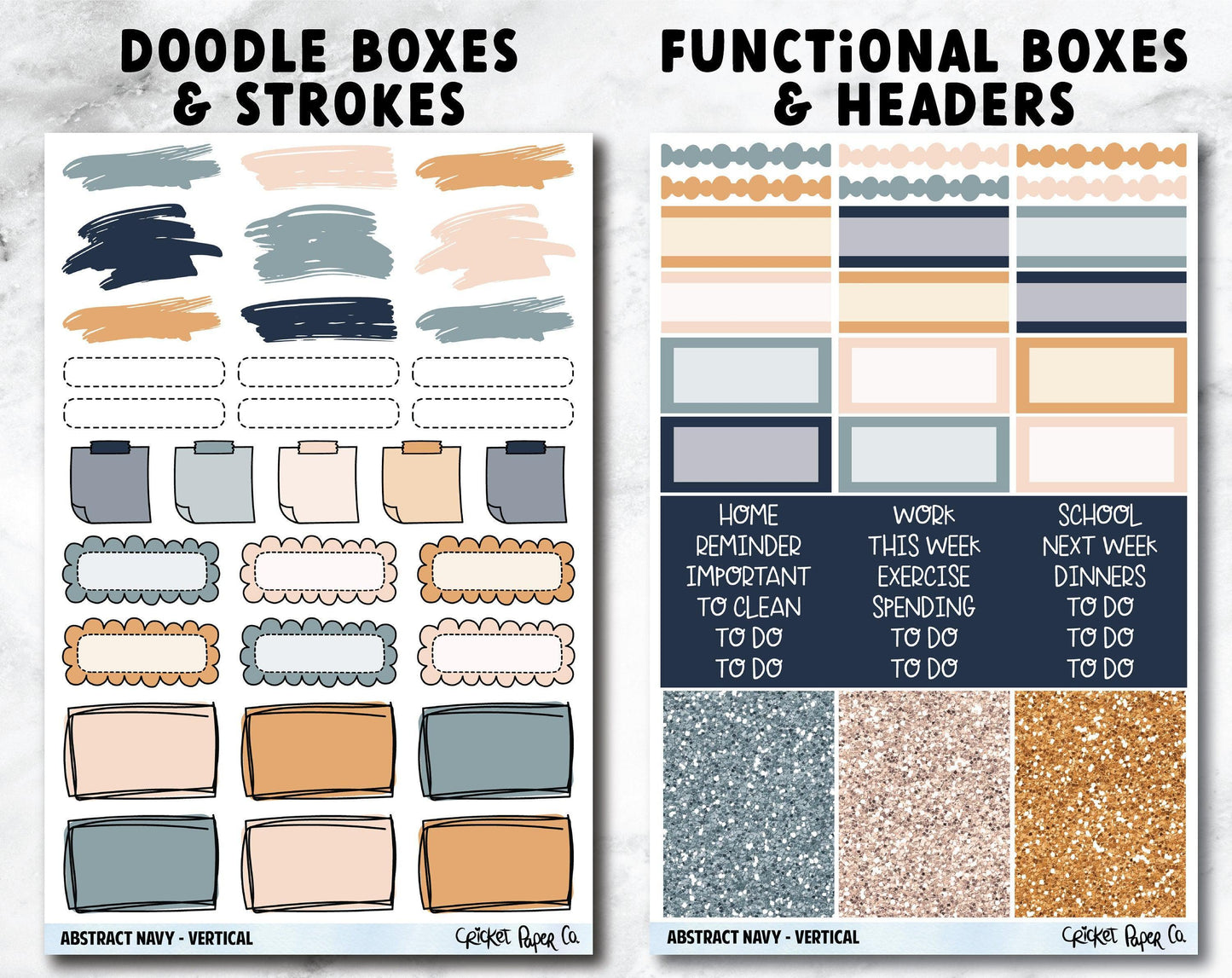 ABSTRACT NAVY Planner Stickers - Full Kit-Cricket Paper Co.