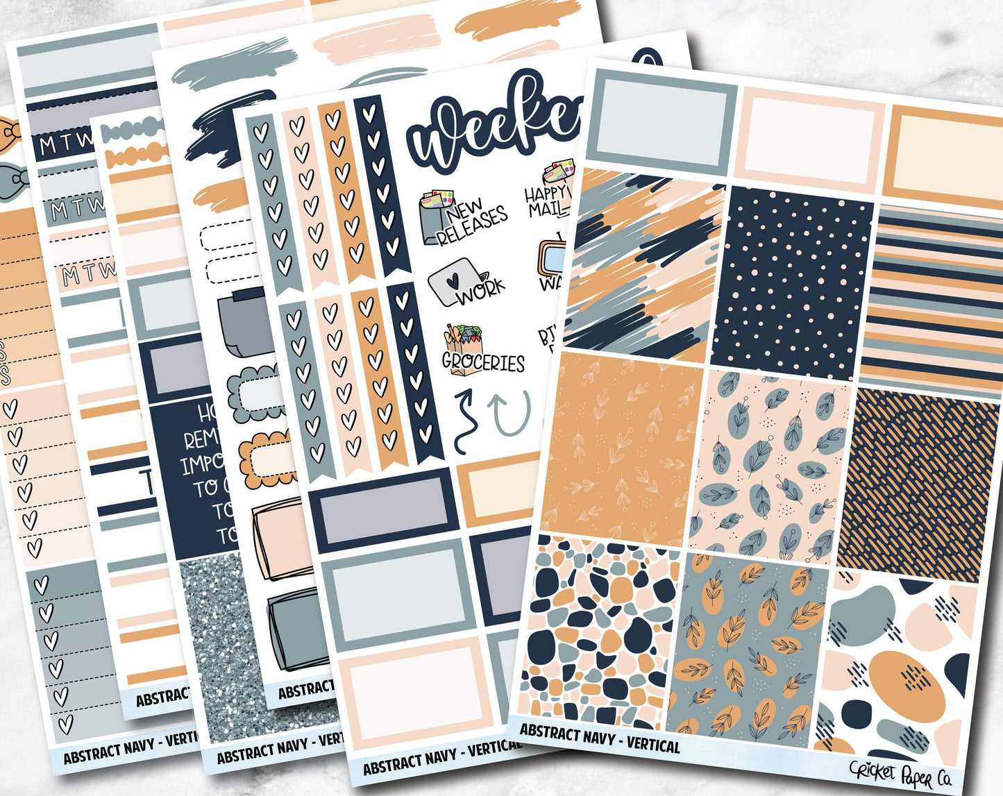 ABSTRACT NAVY Planner Stickers - Full Kit-Cricket Paper Co.
