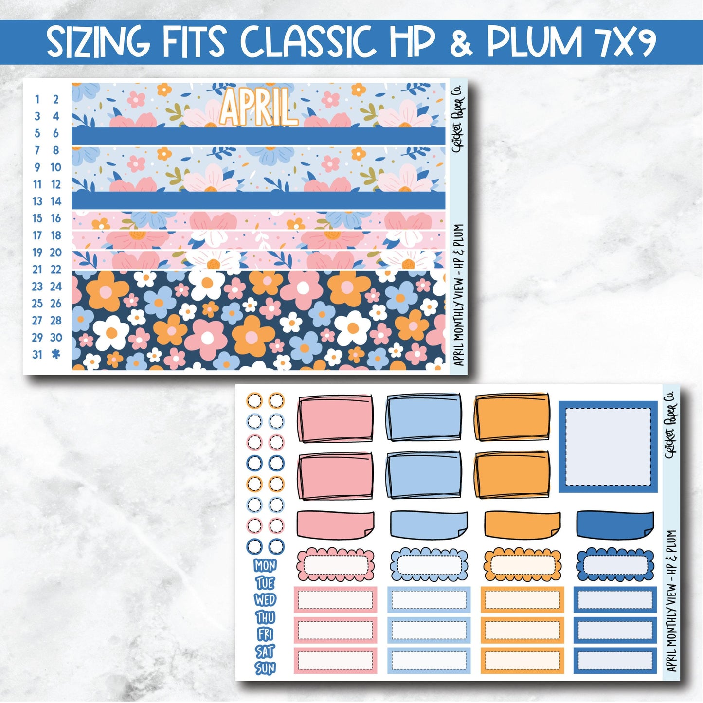 April Monthly View Planner Sticker Kit for 7x9 Planners-Cricket Paper Co.