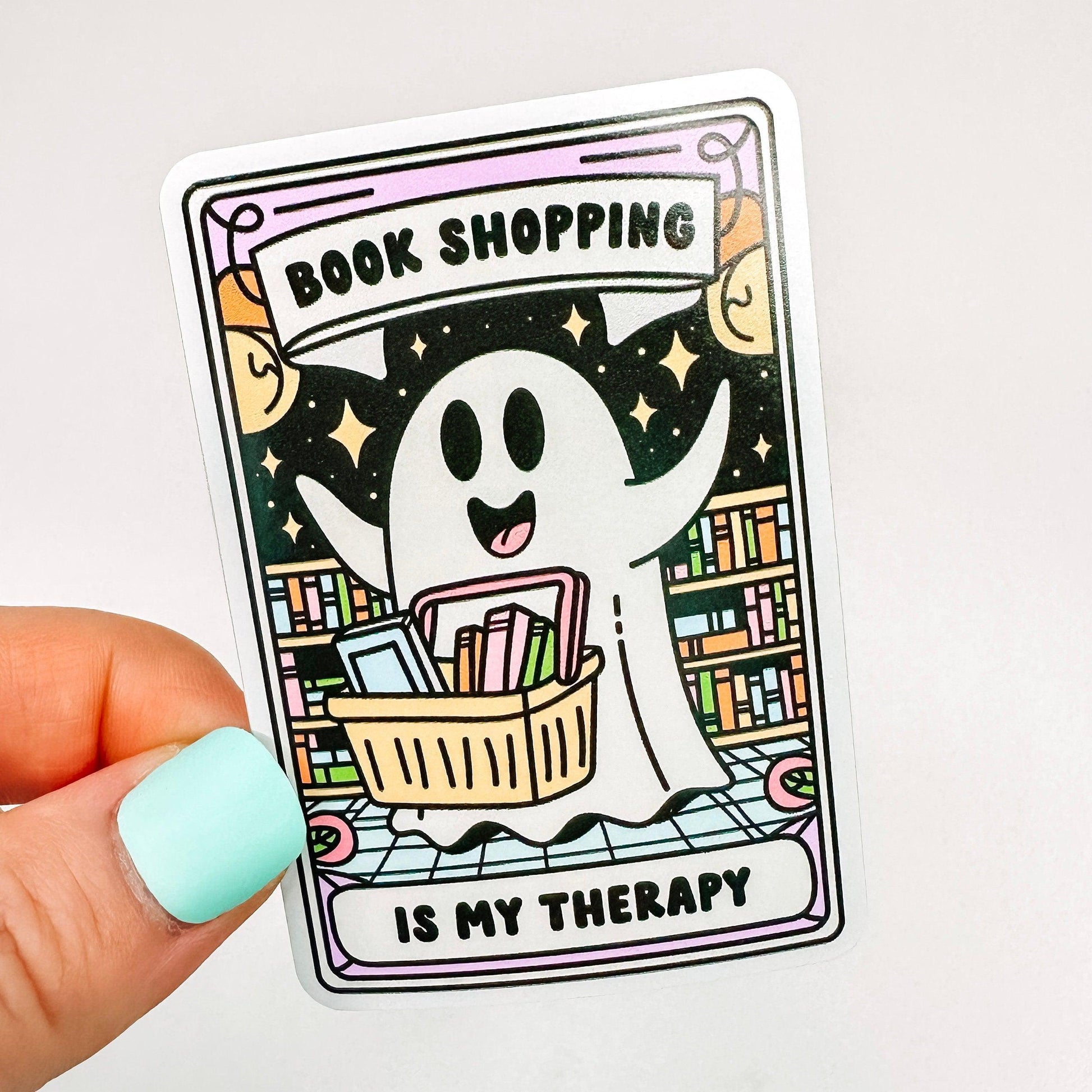 Book Shopping Therapy Ghost - Bookish Vinyl Sticker-Cricket Paper Co.