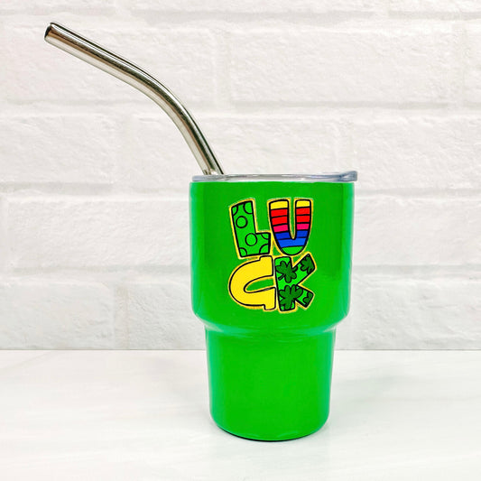 Colorful Luck - Green 3oz Mini Shot Glass Tumbler with Straw-Cricket Paper Co.