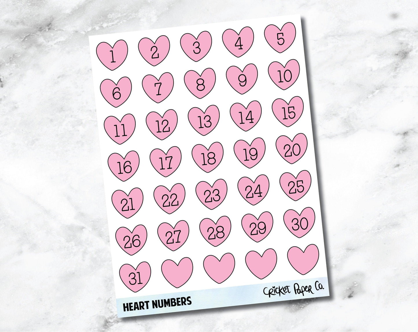 Decorative Date Number Planner Stickers - Heart-Cricket Paper Co.