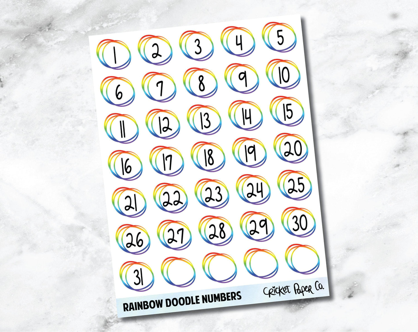 Decorative Date Number Planner Stickers - Rainbow Doodle-Cricket Paper Co.