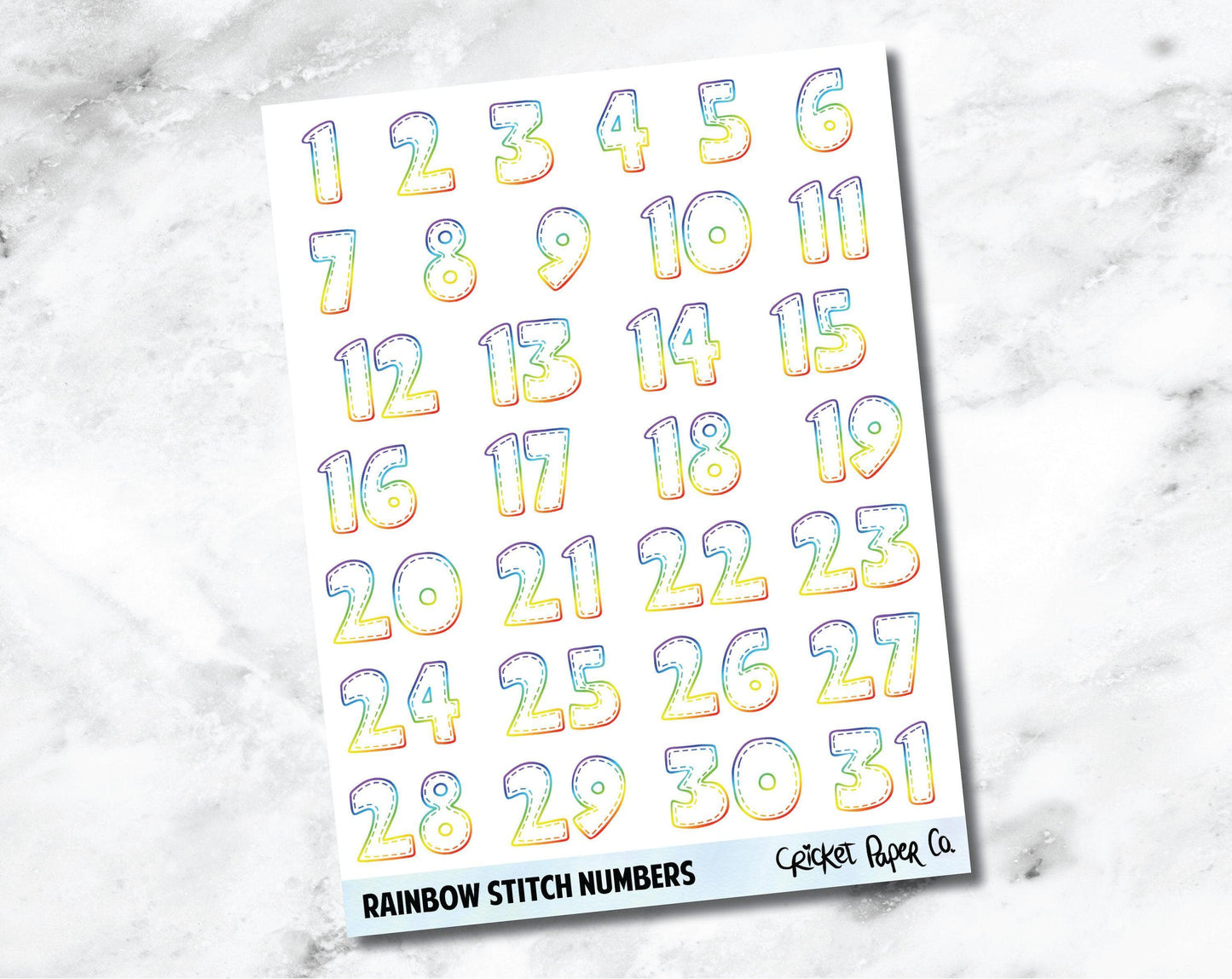 Decorative Date Number Planner Stickers - Rainbow Stitch-Cricket Paper Co.