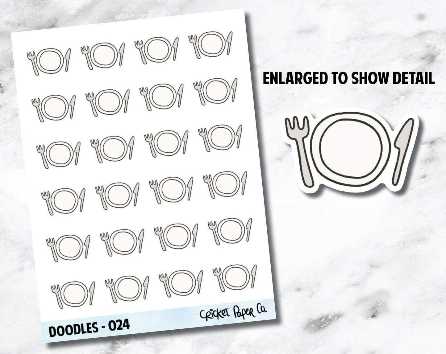 Dinner Plate, Fork and Knife, Dishes, Meal Hand Drawn Doodles - 024-Cricket Paper Co.