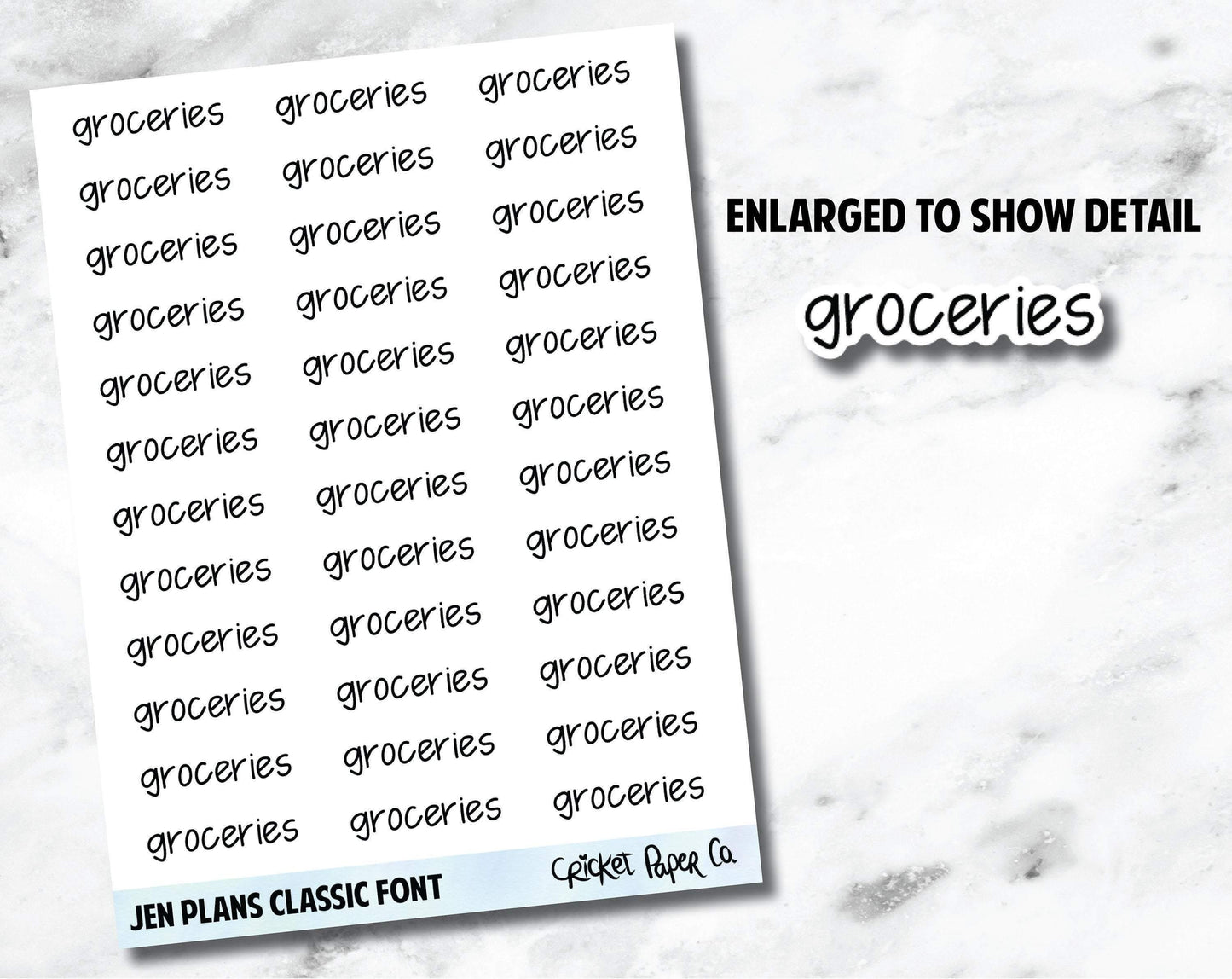 GROCERIES Jen Plans Writing Font Planner Stickers-Cricket Paper Co.