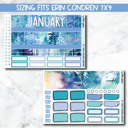 January Monthly View Planner Sticker Kit for 7x9 Planners-Cricket Paper Co.