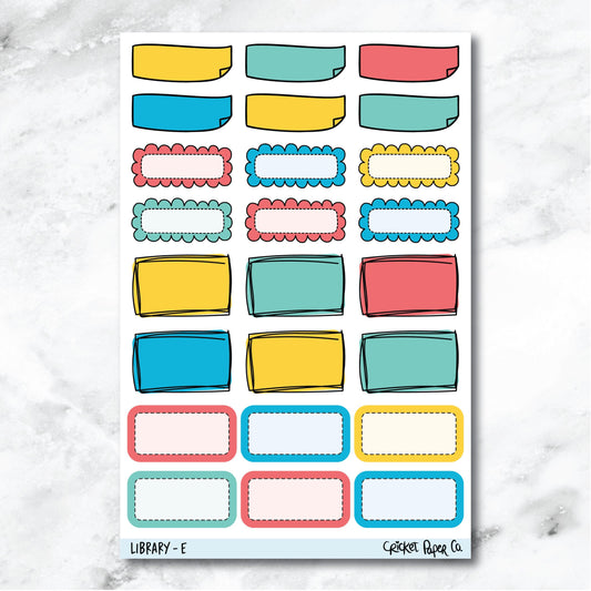 Library Doodle Boxes Journaling and Planner Stickers - E-Cricket Paper Co.