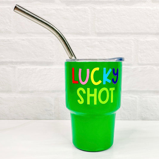 Lucky Shot - Green 3oz Mini Shot Glass Tumbler with Straw-Cricket Paper Co.