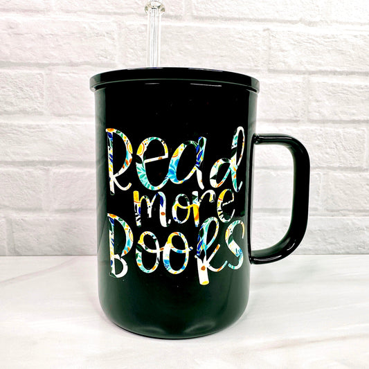 Read More Books - 17oz Black Glass Mug-Cricket Paper Co.