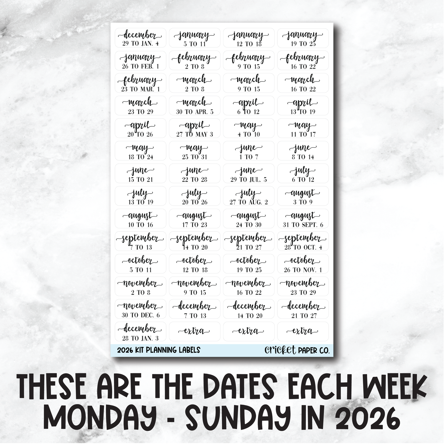 2026 Weekly Kit Planning Labels - Planner Stickers