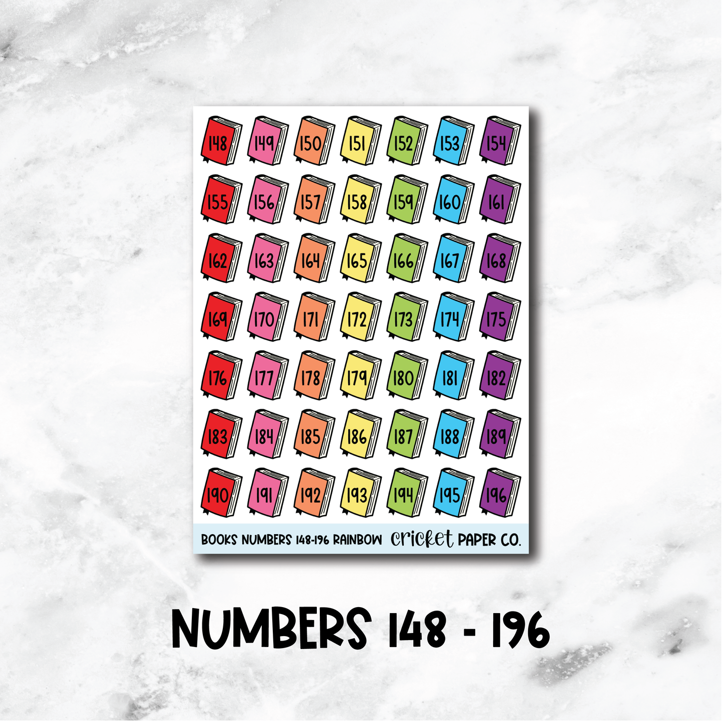 Book Numbers Reading Tracker Book Journal Stickers - Rainbow