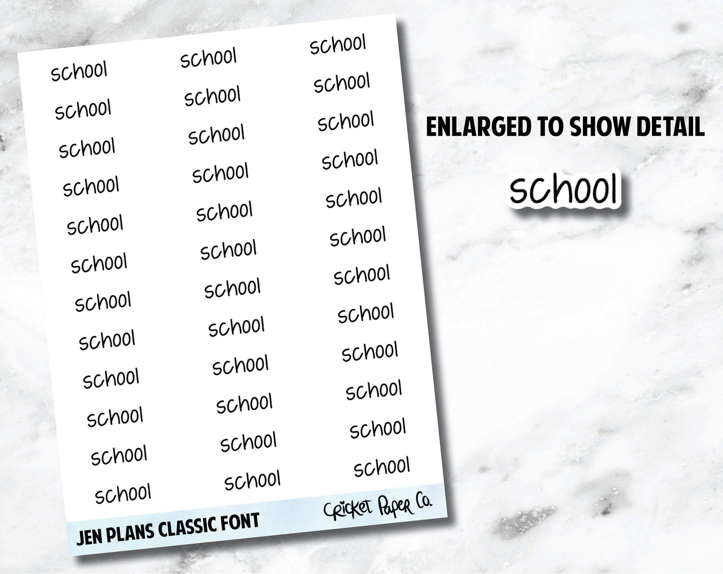 SCHOOL Jen Plans Writing Font Planner Stickers-Cricket Paper Co.