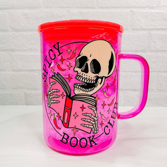 Spicy Book Club - 17oz Hot Pink Colored Glass Mug-Cricket Paper Co.