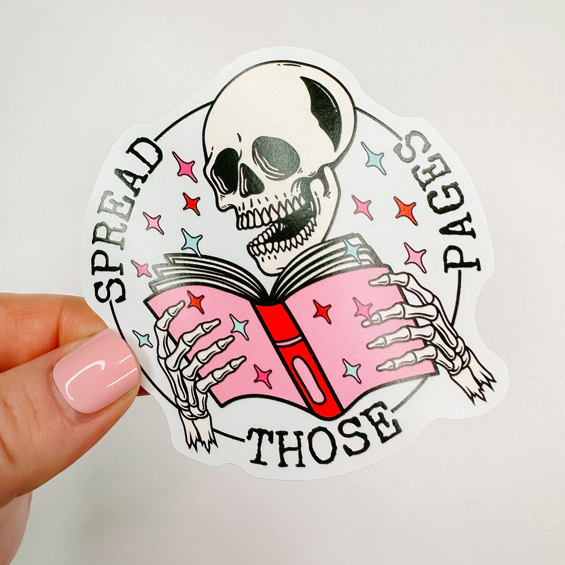 Spread Those Pages Skeleton - Bookish Vinyl Sticker-Cricket Paper Co.