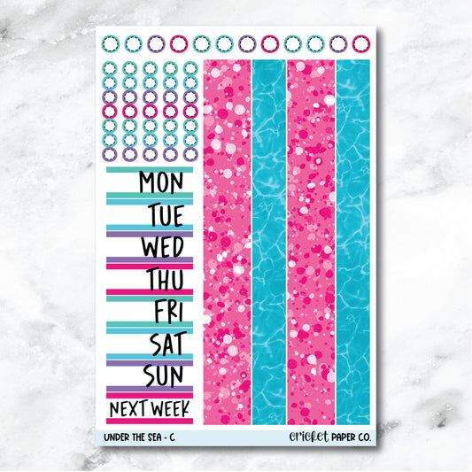 Under the Sea Date Cover and Washi Strip Journaling and Planner Stickers - C