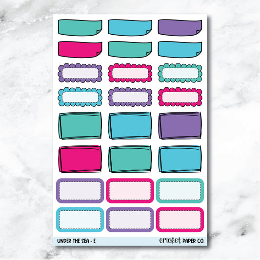 Under the Sea Doodle Boxes Journaling and Planner Stickers - E