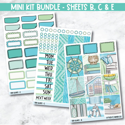 Sea Glass Mini Kit Bundle Planner Stickers  - Sheets B, C and E