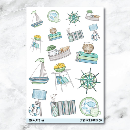 Sea Glass Decorative Journaling and Planner Stickers - A