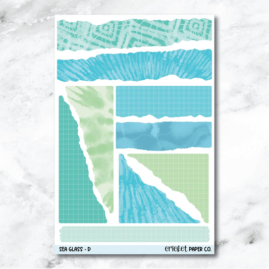 Sea Glass Torn Paper Edges Journaling and Planner Stickers - D