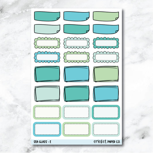 Sea Glass Doodle Boxes Journaling and Planner Stickers - E