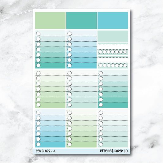 Sea Glass Full Box Checklists Journaling and Planner Stickers - J