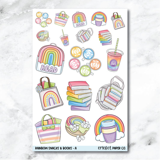 Rainbow Snacks & Books Decorative Journaling and Planner Stickers - A