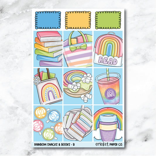Rainbow Snacks & Books Full Box Journaling and Planner Stickers - B