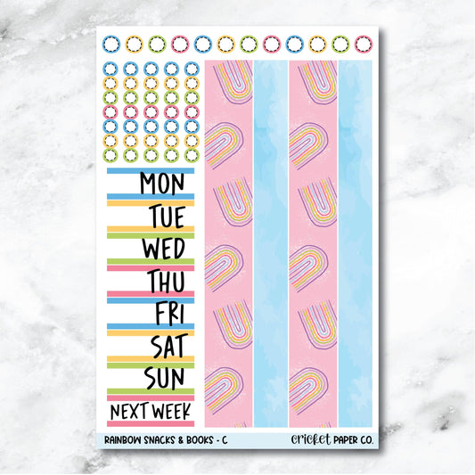 Rainbow Snacks & Books Date Cover and Washi Strip Journaling and Planner Stickers - C