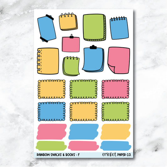 Rainbow Snacks & Books Doodle Accents Journaling and Planner Stickers - F