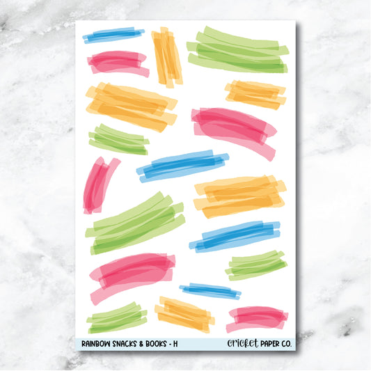 Rainbow Snacks & Books Highlighter Swatch Journaling and Planner Stickers - H