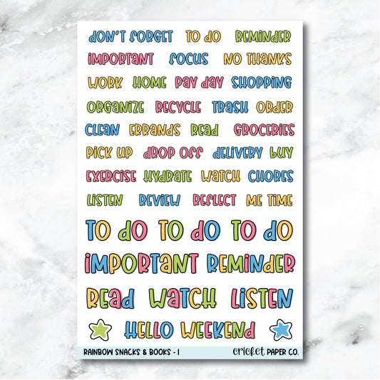 Rainbow Snacks & Books Typeface Journaling and Planner Stickers - I