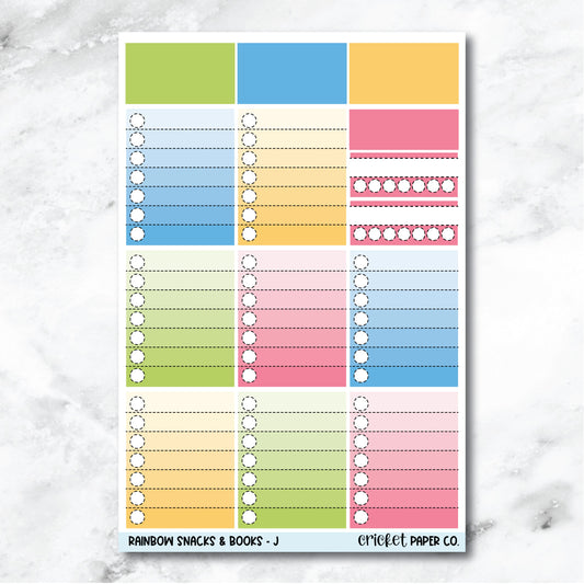 Rainbow Snacks & Books Full Box Checklists Journaling and Planner Stickers - J