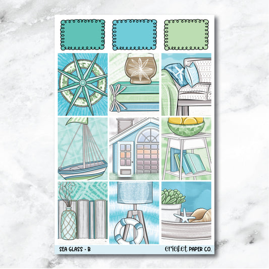 Sea Glass Full Box Journaling and Planner Stickers - B