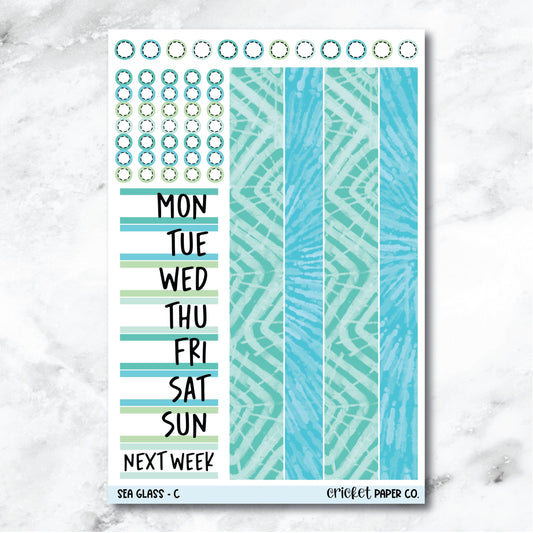 Sea Glass Date Cover and Washi Strip Journaling and Planner Stickers - C