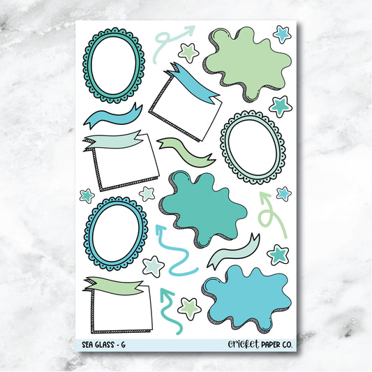 Sea Glass Bullet Journal Style Journaling and Planner Stickers - G