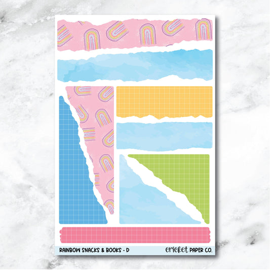Rainbow Snacks & Books Torn Paper Edges Journaling and Planner Stickers - D