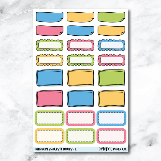 Rainbow Snacks & Books Doodle Boxes Journaling and Planner Stickers - E