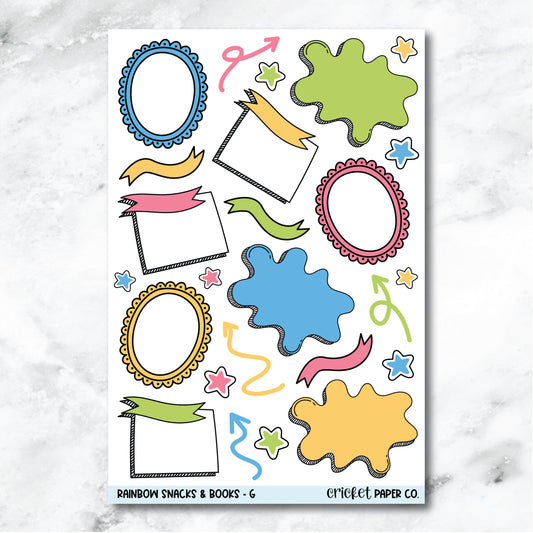 Rainbow Snacks & Books Bullet Journal Style Journaling and Planner Stickers - G