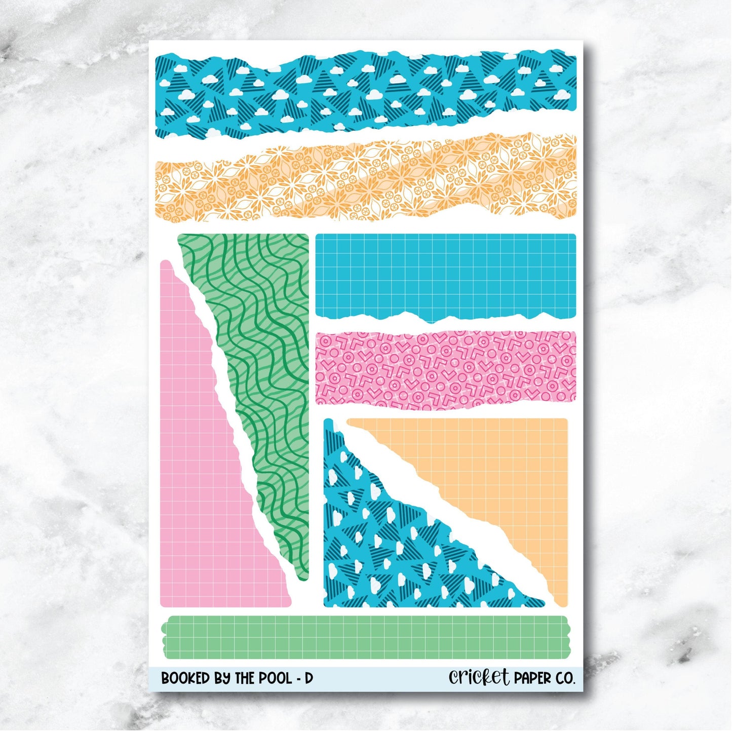 Booked by the Pool Torn Paper Edges Journaling and Planner Stickers - D