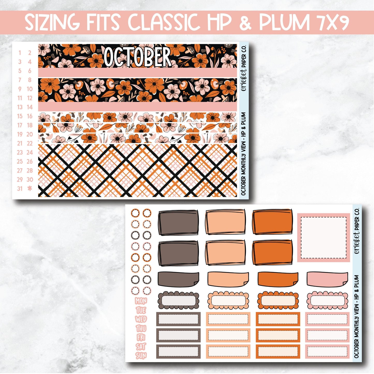 October Monthly View Planner Sticker Kit for 7x9 Planners