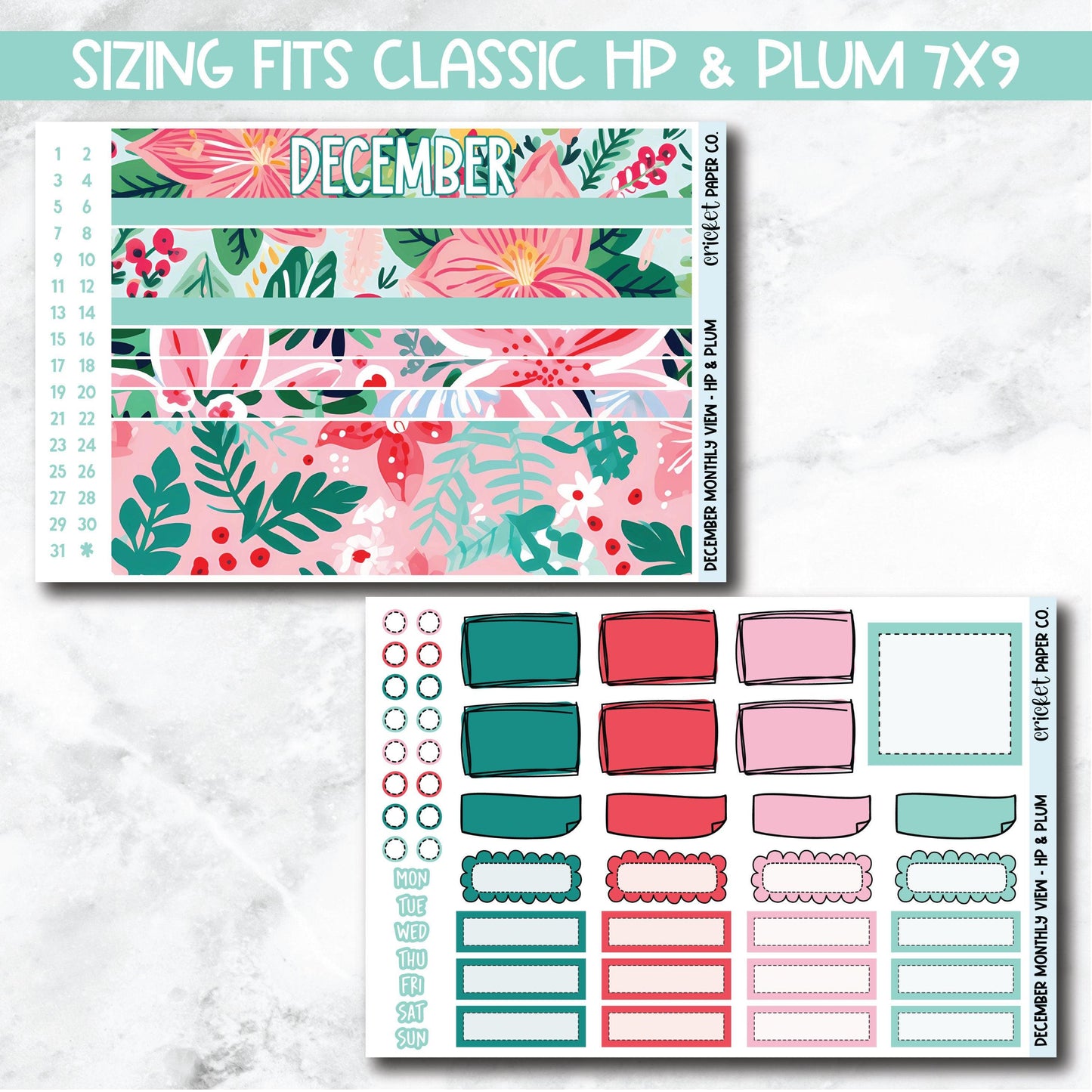 December Monthly View Planner Sticker Kit for 7x9 Planners