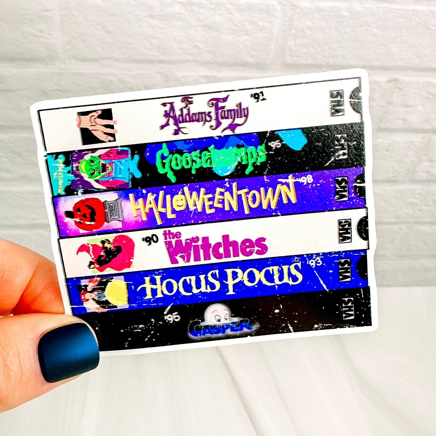 Classic 90s Halloween Movies VHS Stack - Decorative Vinyl Sticker