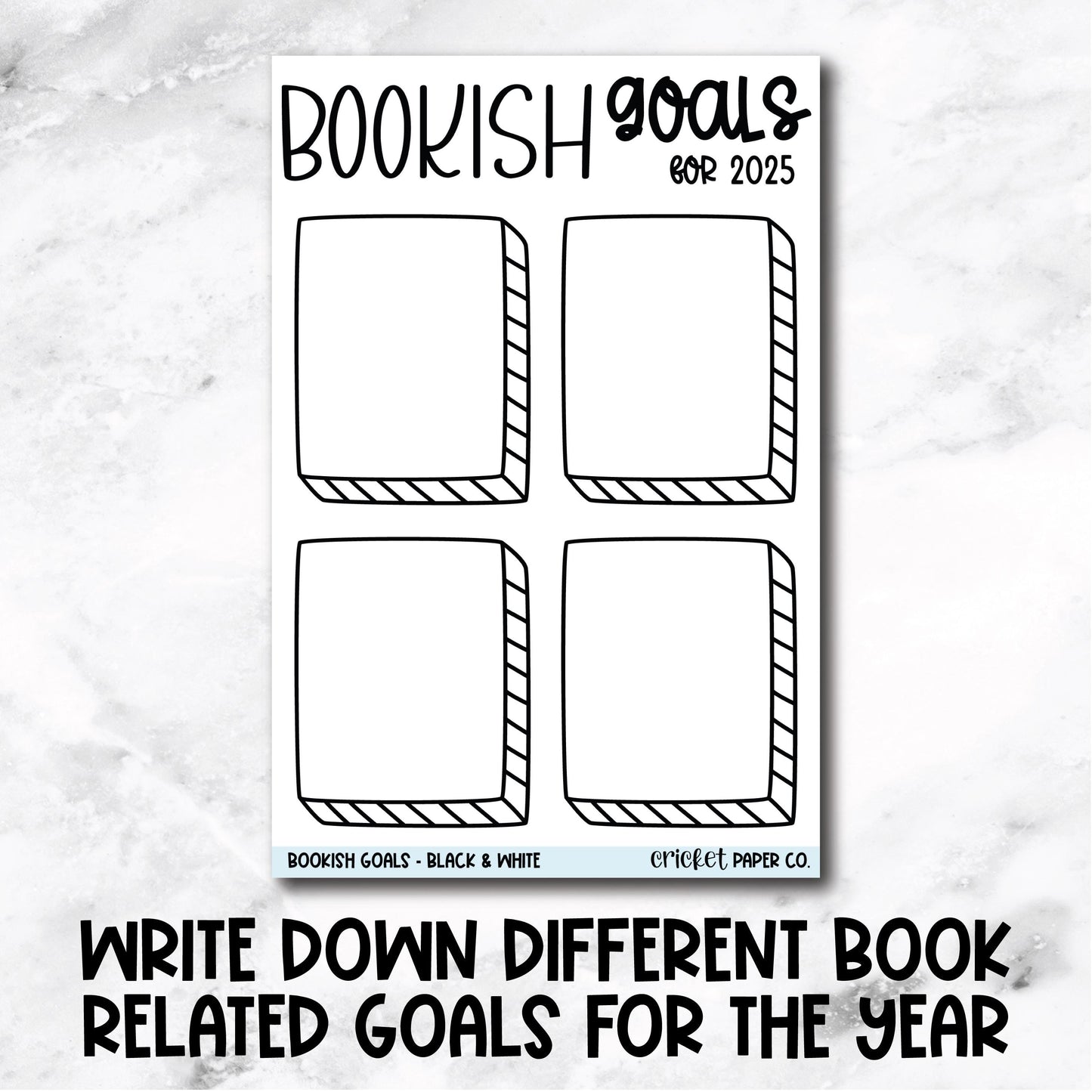 Bookish Goals Tracker for 2025 Book Journal Stickers - Black & White