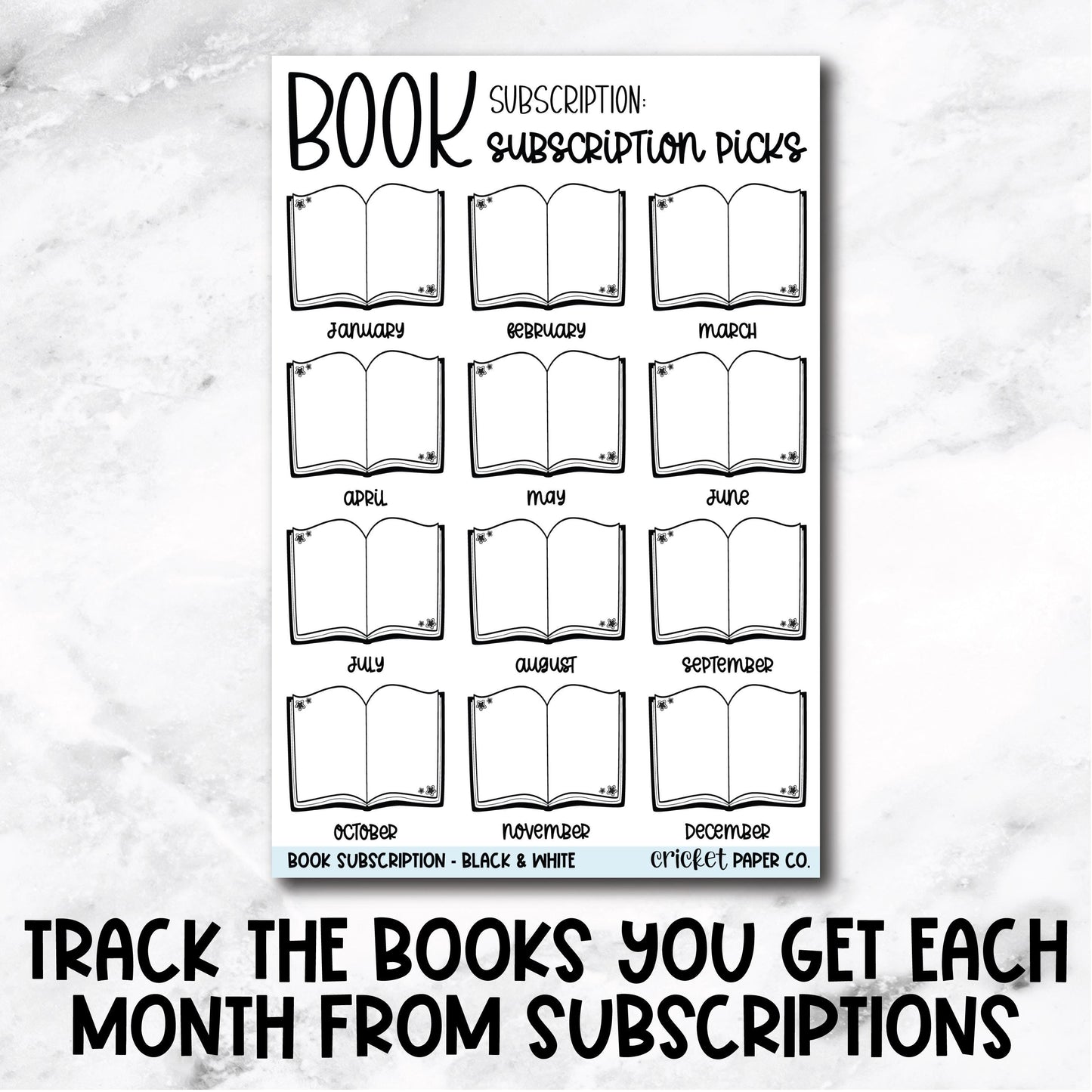 Book Subscription Tracker Book Journal Stickers - Black & White