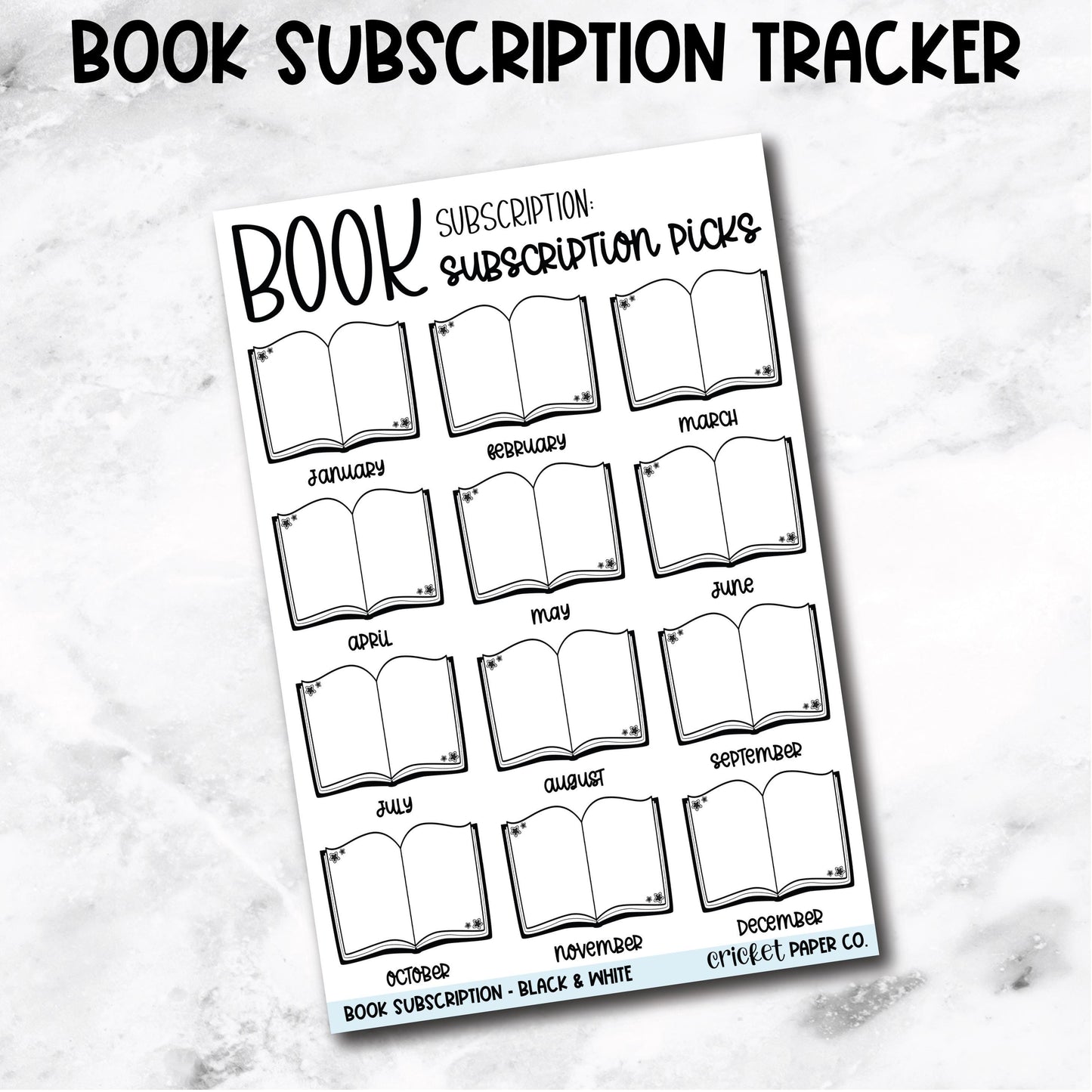 Book Subscription Tracker Book Journal Stickers - Black & White