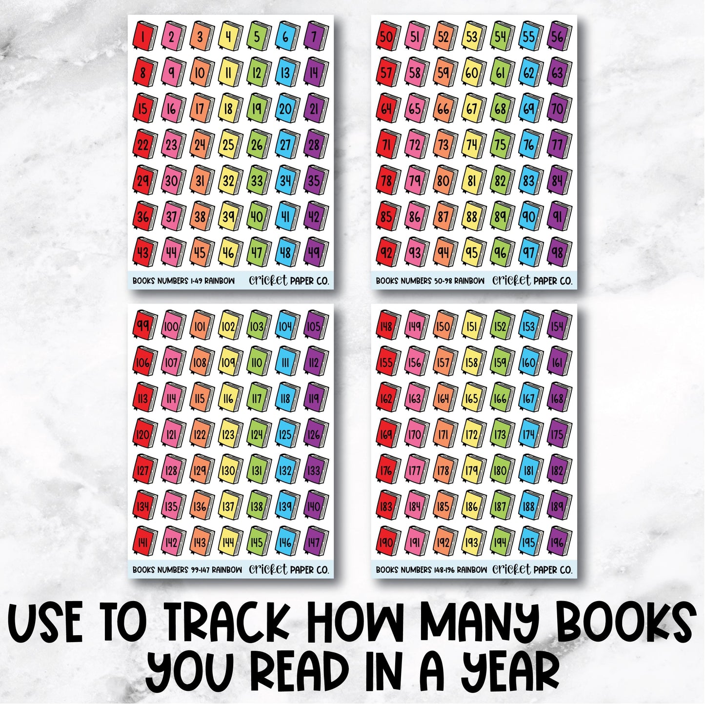 Book Numbers Reading Tracker Book Journal Stickers - Rainbow