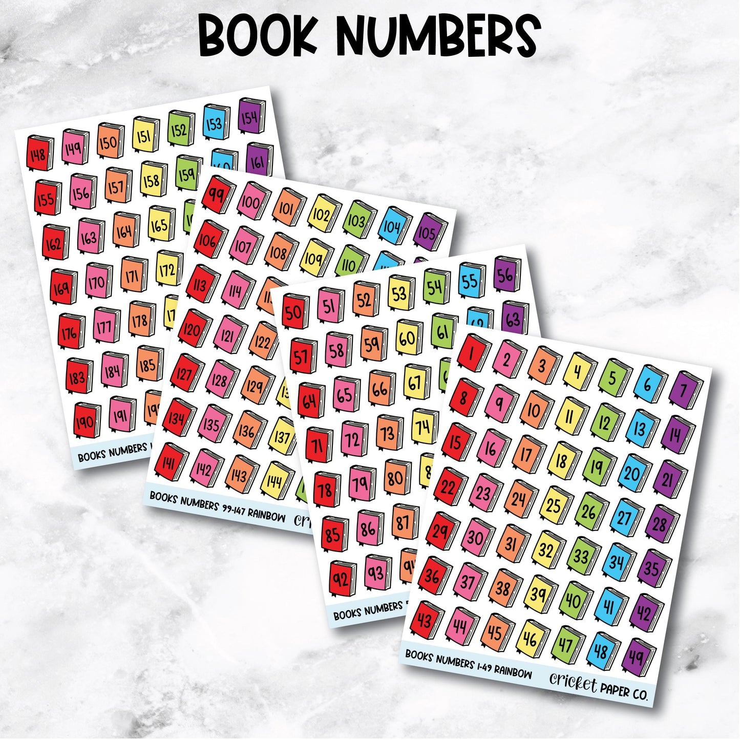 Book Numbers Reading Tracker Book Journal Stickers - Rainbow