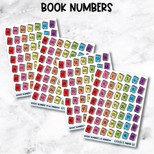 Book Numbers Reading Tracker Book Journal Stickers - Rainbow